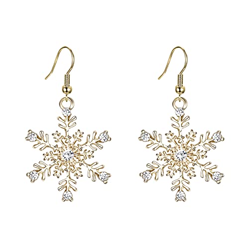 EVER FAITH Women's Austrian Crystal Winter Party Snowflake Pierced Hook Dangle Earrings Clear Gold-Tone