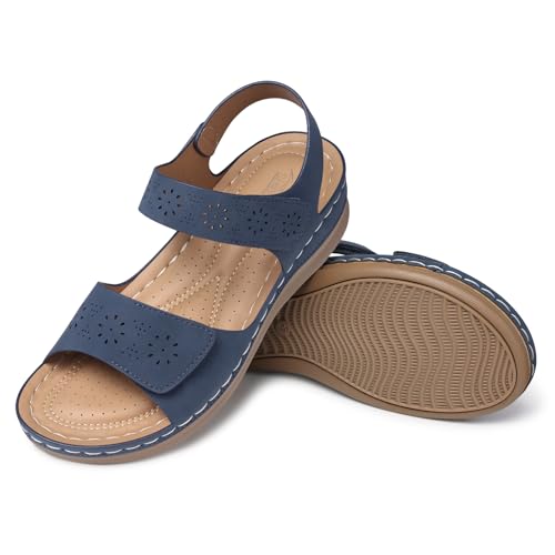 Image of SHIBEVER Women Flat Sandals Comfortable: Arch Support Sandals Dressy