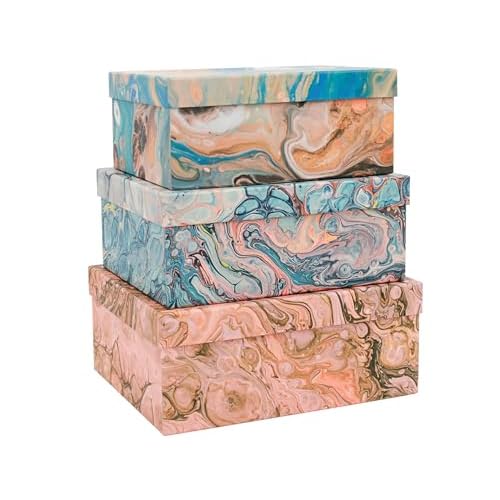 3-Piece Decorative Storage Boxes with Lids, Pigment Design, Table Decor, Cardboard Paperboard Keepsake box Set, Photo Storage Box for Memory, Home Decor, Modern Decoration Organizer