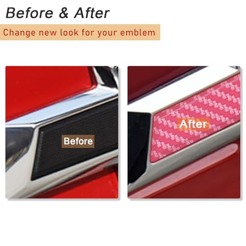 Image of ramuel Compatible with Carbon Fiber Vinyl Wrap 11.8 inch x 4 inch Chevy Bowtie Emblem Wrap Kit with Spatula and Cutter 4 Pcs Universal Logo Overlay (Pink)