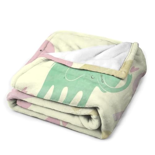 Couverture polaire éléphant rose vert 150x200cm plaid canapé flanelle chaude - 4