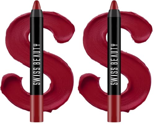 Image of Swiss Beauty Matte Long Lasting Stay Maxx Lip Crayon Lipstick | Matte Finish | 12-Hour Stay | Smudge Proof | Lightweight | Shade-Ash Red, 3.5g (Pack of 2)