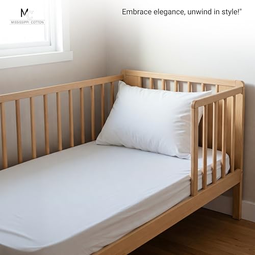 Image of 3 Piece Toddler Sheet Set Pure Cotton Soft and Breathable Kids Bedding with Fitted Sheet Elastic Flat Sheet and Pillowcase for Mini Crib Toddler Bed White