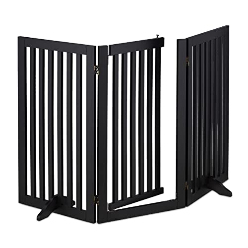 Relaxdays Absperrgitter, HxB: 92x154 cm, faltbar, mit Tür & Füßen, freistehendes Hunde Schutzgitter, Türgitter, schwarz