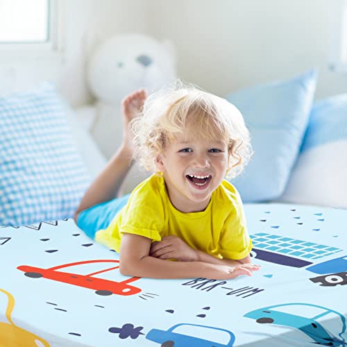 Image of Mixweer 4 Pcs Daycare Crib Fitted Sheets for Toddler and Preschool 24 x 48 x 4 Inches Nap Fitted Sheet for Boys Soft Breathable Nap Pad Cover Standard Daycare Cot Bed Fitted Sheet