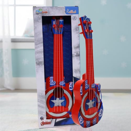 Image of Marvel Avenger Theme 4-String Guitar for Kids - Small Electric & Classical Style Toy Instrument for Beginners - Fun Educational Musical Toy|Birthday Gift for Boys & Girls Age 3+ - Red