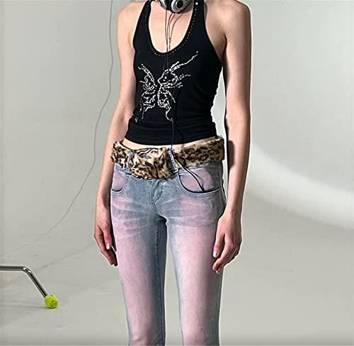 FURINFASHION GO-54 Woman’s Leopard Print Belt With Furry Rex Rabbit Fur Long Adjustable Fuzzy Leather Waist Belts3