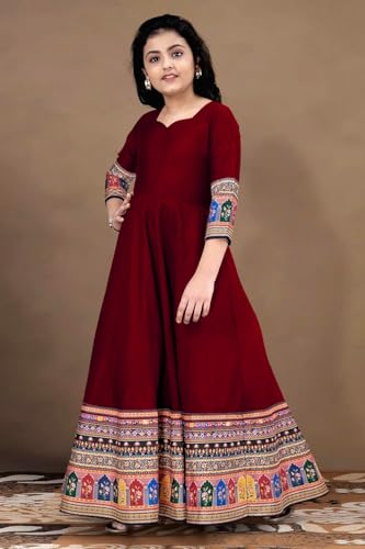 Image of Cotton Silk Long Anarkali Kurta for Girls