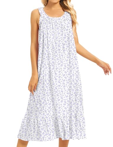 Image of MZROCR Cotton Nightgowns for Women Soft Sleeveless Night Gown for Adult Women Ruffle Sleepwear