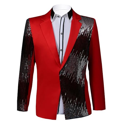 Mens Stylish Tux Dress Blazer Slim Fit Gold Sequin Suit Jacket Party Dinner Prom Sport Coat - Main Image