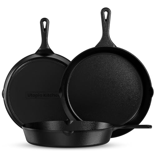 Save 54% on Utopia Kitchen 3-Piece Cast Iron Skillet Set