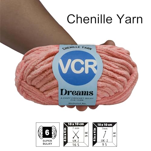 Image of VCR Peachy Pink, 100 Grams Hank, 60 Meters Length, Premium Polyester Ball for Crochet and Knitting, Pack of 1 Yarn, Soft and Bulky Fur Suitable for DIY