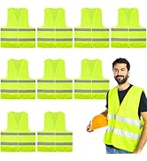 Safety Vests 10 Pack - Yellow Reflective High Visibility, Hi Vis Silver Strip, Men Women, Work, C...