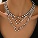 LNNVKRV Silver Chain Choker Necklace for Women Punk Layered Cuban Chunky Silver Horseshoe Collar Necklace Fashion Hip Hop Rock Party Clothes Jewelry for Women (AA)
