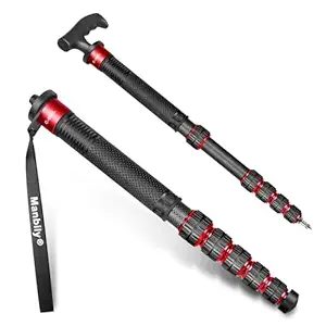 Manbily Camera Monopod 69-Inch 32mm Tube Carbon Fiber Walking Stick Monopods for Cameras 6 Sections Portable Compact Travel with Handle & Phoneclip Max. 33lbs for DSLR Video Camcorder Stand (Red)
