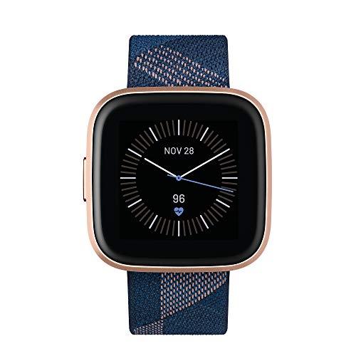Fitbit FB507RGNV Versa 2 SE (NFC) Smartwatch - Navy & Pink Woven Band/Copper Rose Aluminium Case