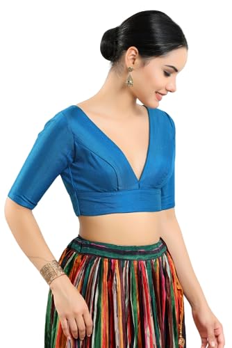 Image of Vamas Women's Silk Padded Self Design Half Sleeve Readymade Saree Blouse (X-1111.ELB)