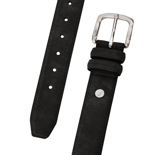 Image of Nautica Men's Casual Leather Belt | Everyday | Classic | Pants | Jeans | Khakis | Chinos | Metal Buckle