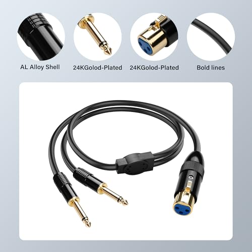 PNGKNYOCN XLR to Dual 1/4 TS Microphone Y Splitter Cable,3-Pin XLR Female to Dual 6.35mm Mono Male Audio Cable for Amplifier Mixer Microphone (0.5M/1.6FT - Image 4