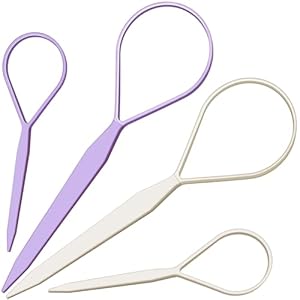 Teenitor 4pcs Pony Tail Hair Tools, 2 Pairs Hair Loop Styling Tool Ponytail Hair Pull Through Tool French Braiding Hair Tool, Hair Loop Styling Tool Hair Accessories for Women Girls Light Purple/White