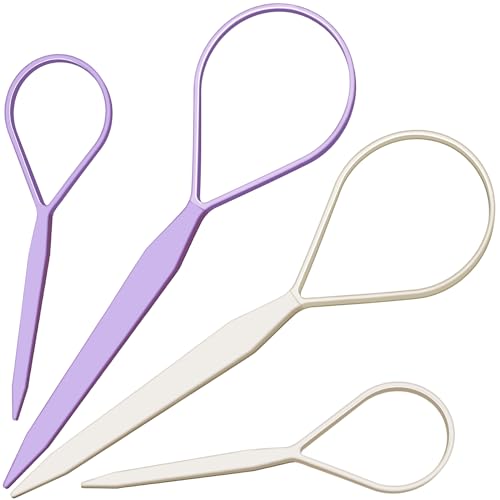 Teenitor 4pcs Pony Tail Hair Tools: 2 Pairs Pony Styling Loop Pull Through & French Braiding Accessories for Women & Girls - Light Purple/White