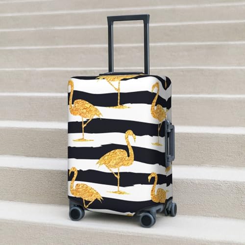 Gold Flamingo Print Luggage Cover For Suitcase,Washable Elastic Travel Suitcase Protector With Zipper Closure And Bottom Buckle – Fits 18-32" Luggage-Small 6