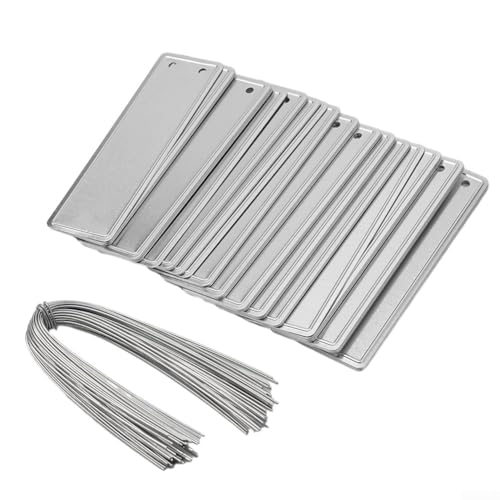babominimer Lot de 50 étiquettes d'identification double face en aluminium pour plantes d'extérieur - Imperméables avec fil métallique - 82 x 25 mm
