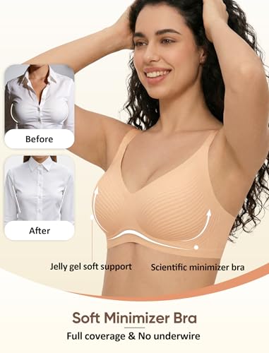 Image of Jelly Bras for Women Plus Size Minimizer No Underwire Supportive Full Coverage Wider Straps Seamless Tshirt Bra