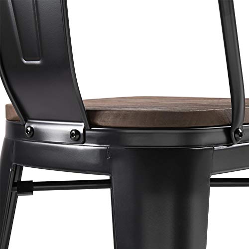Yaheetech 24Inch Metal Dining Chairs Solid Fir Wooden Surface Furniture High Black Metal Indoor-Outdoor Counter Height Stool With Removable Back Modern Kitchen Dining Bar Chairs Rustic - Black #TOP6