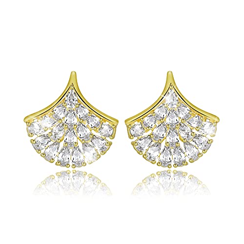 Frwiskp Gold Stud Earings, 18K Gold Plated 925 Sterling Silver posts, AAAAA Cubic Zirconia, Hypoallergenic for sensitive skin; Trendy Jewelry, Gifts for women, Yellow Gold, Cubic Zirconia Pearl