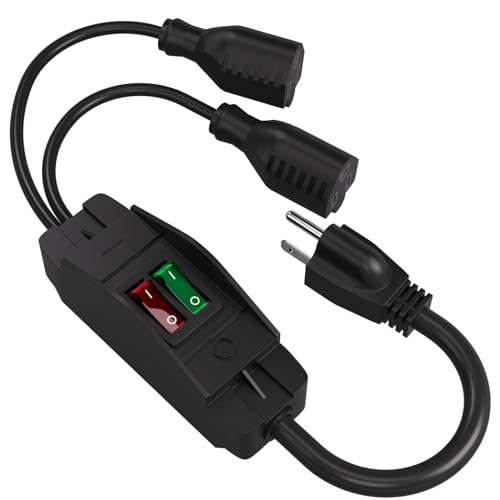 Image of STARELO 2-Way 3 Prong Extension Cord with ON /Off Switch,3 Prong,Y-Splitter, Pimary 14AWG 15A /125V and Secondary 18AWG 10A /125V with one NEMA 5-15P Plug and Two NEMA 5-15R Receptacles. (1.6FT,Black)
