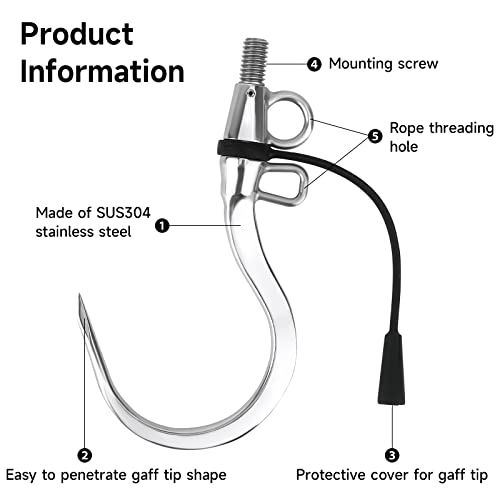 Sanlike Fly Fish Gaff 1/2 Inch Two-Hole Stainless Steel Hook With 19 Feet Hanging Rope For Fly Fishing Casting Tackle Saltwater Offshore Ice Tool #TOP1