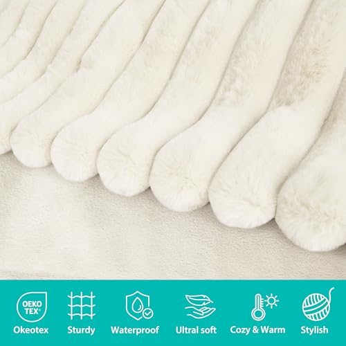 Waterproof Dog Blanket for Bed, Luxury Plush Washable Large Dogs Blankets for Furniture Protection, Super Soft Calming Pet Blanket for Indoors (Cream, 50"x60") - Image 3