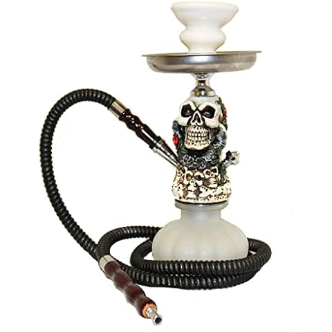 Collectible Hookah "DIABOLIC", Skull Hookah Series, Mini Hookah 12", Complete Hookah Set with 1 Hose (Antique Bone) Cover