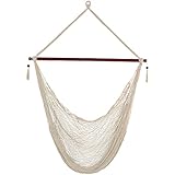 Sunnydaze Hanging Rope Hammock Chair Swing - Cabo Style Extra Large Hanging Chair with Spreader Bar for Backyard & Patio - 360-Pound Capacity - Cream