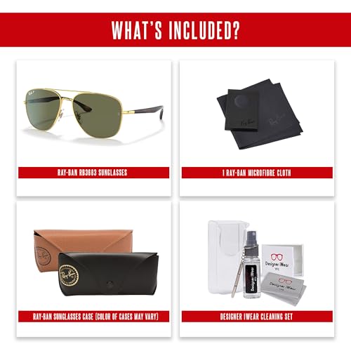 Image of Ray-Ban RB3683 001 /58 56MM Gold /Crystal Lens Polarized Green Classic G-15 Square Sunglasses for Men for Women + BUNDLE with ACCESSORY EYEWEAR KIT