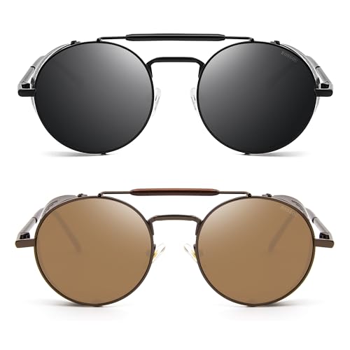 Image of RONSOU Steampunk Style Round Vintage Polarized Sunglasses Retro Eyewear UV400 Protection Matel Frame