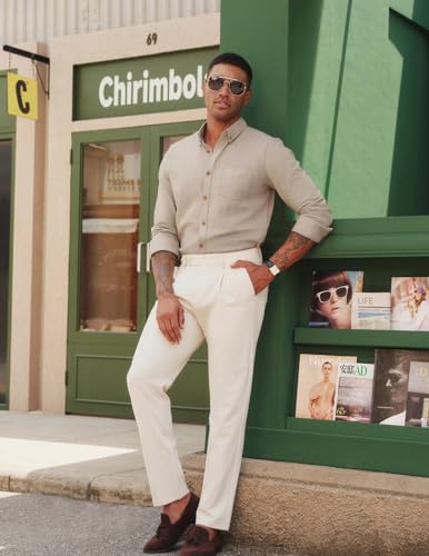 PJ PAUL JONES Mens Classic Fit Linen-Cotton Shirt Button Down Long Sleeve Casual Business Shirts2