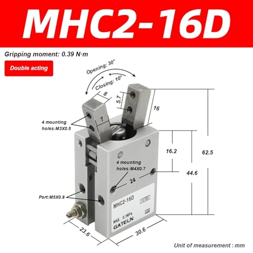 Cilindro de agarre aire de estilo angular y doble efecto MHC2-16D 3