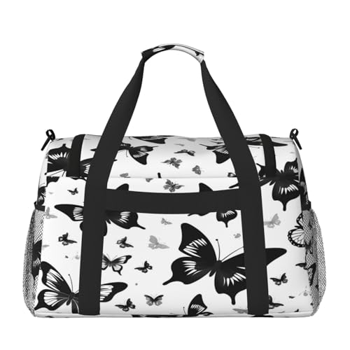 Black Animal Butterfly Duffle Bag Travel Duffel Bags for Men Women Waterproof Gym Overnight Weekender Bag Carry on Tote Bag2
