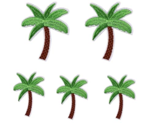 5Pcs Green Applique Art Crafts for DIY Clothing, Embroidery Accessories,Coconut Palm Tree Embroidered Patch Iron on Patch DIY Sewing Applique Trim and Embellishments Patches