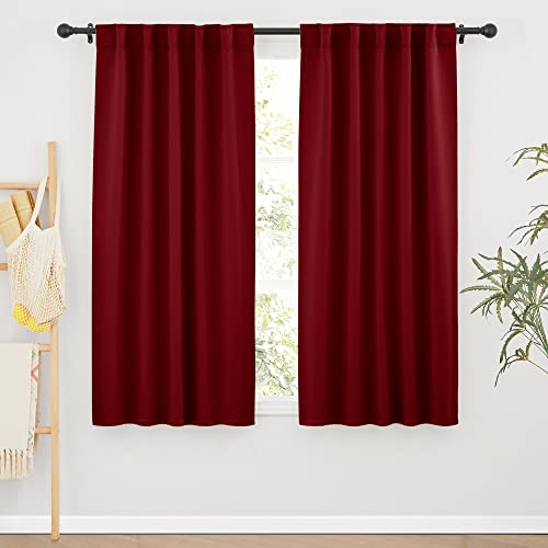 Image of RYB HOME Living Room Curtains 63 inch Length, Blackout Energy Efficient Window Covering Heavy Duty Vertical Privacy Drapes for Nursery Girls Room Classroom W42 x L63 inch, Burgundy Red, 2 Panels