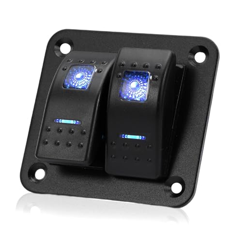 FanPaYY 2 Gang Wippschalter Panel 5 Pin Ein Aus Kippschalter Blaues Licht Wasserdichtes Panel für 12V/24V Marine Boot RV LKW Auto ATV