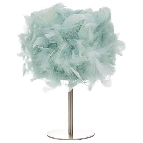 Modern and Chic Real Duck Egg Feather Table Lamp with Satin Nickel Base and Switch - Perfect for Childrens Bedroom - 40w Maximum SES Bulb by Happy Homewares Cover