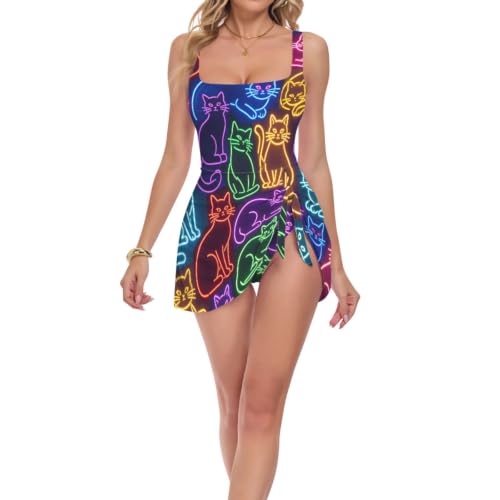 Maillot de bain motif chat fluo avec short anti-frottement pour bouger librement - 5