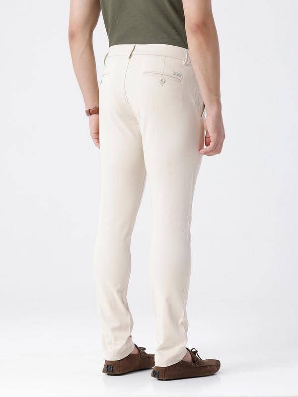 Image of CROCODILE Men Solid Casual Chino Trousers | Trim Fit | Mid Rise | Button Fly | Ankle Length