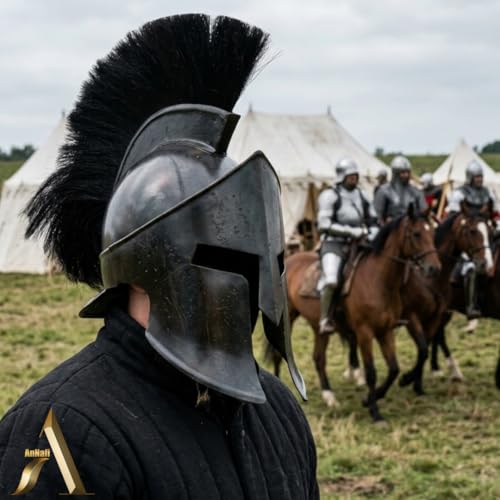 Image of AnNafi Medieval Greek Spartan Helmet 300 Movie King Leonidas Roman Helmet Black Finish w Red /Black Plume | Legions Helmets