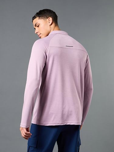Image of TECHNOSPORT Mens Slim Fit Self-Design Full Sleeve Polo T-Shirt with Double Cool, SPF50+ Proerties for Gym, Workout and Regular Use