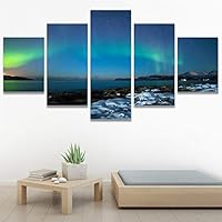 SIGNWIN 5 Panel Canvas Wall Art Astronomy & Space Contemporary Cosmic Dramatic Green Group Photography Realism Ultra for Home Decorations Ready to Hang - 60