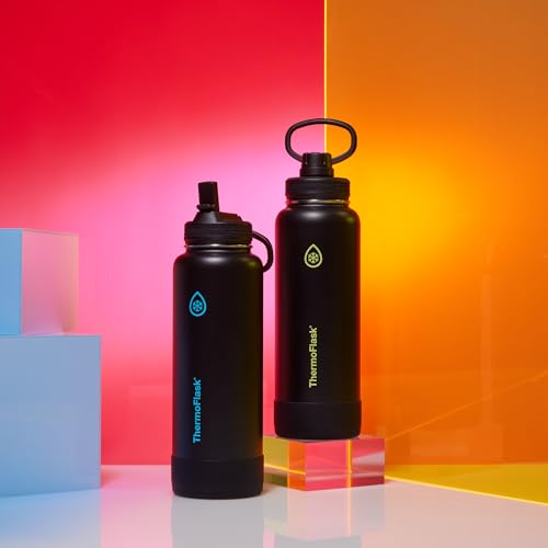 ThermoFlask Termo Aislado con Tapa de Pajilla (40 oz, Electric Eclipse) - Botella de Acero Inoxidable para Bebidas Frías y Calientes, Antigoteo, para Viajes y Hidratación Diaria miniatura 4